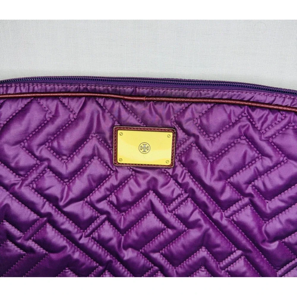 Tory Burch Purple Quilted Crossbody Laptop Bag Padded Tech Case Gold Hardware